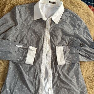 J. McLaughlin Stretch Gray and White Printed Collared Shirt